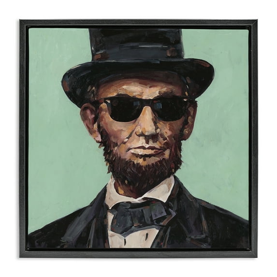 Honest Abe With Shades Black Floating Frame Canvas Art, 18 x 18, Made In USA