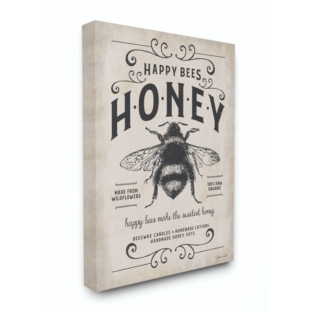 Stupell Industries Honey Bee Rustic Farm Textured Word Design Canvas Wall Art by Stephanie Workman Marrott