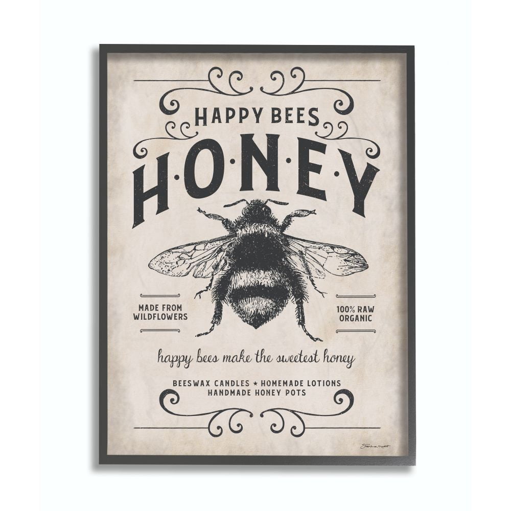 Stupell Industries Honey Bee Rustic Farm Textured Word Design Framed Giclee Texturized Art by Stephanie Workman Marrott
