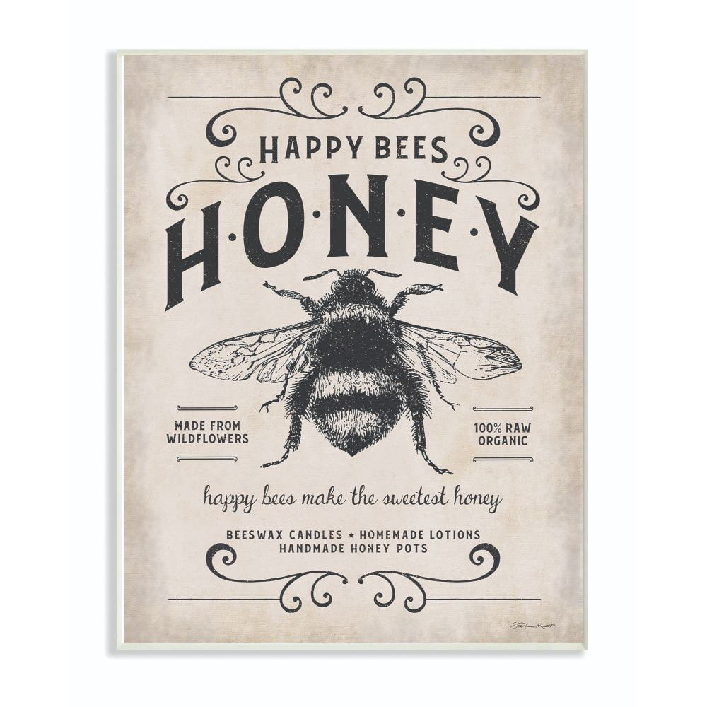 Stupell Industries Honey Bee Rustic Farm Textured Word Design Wall Plaque Art by Stephanie Workman Marrott