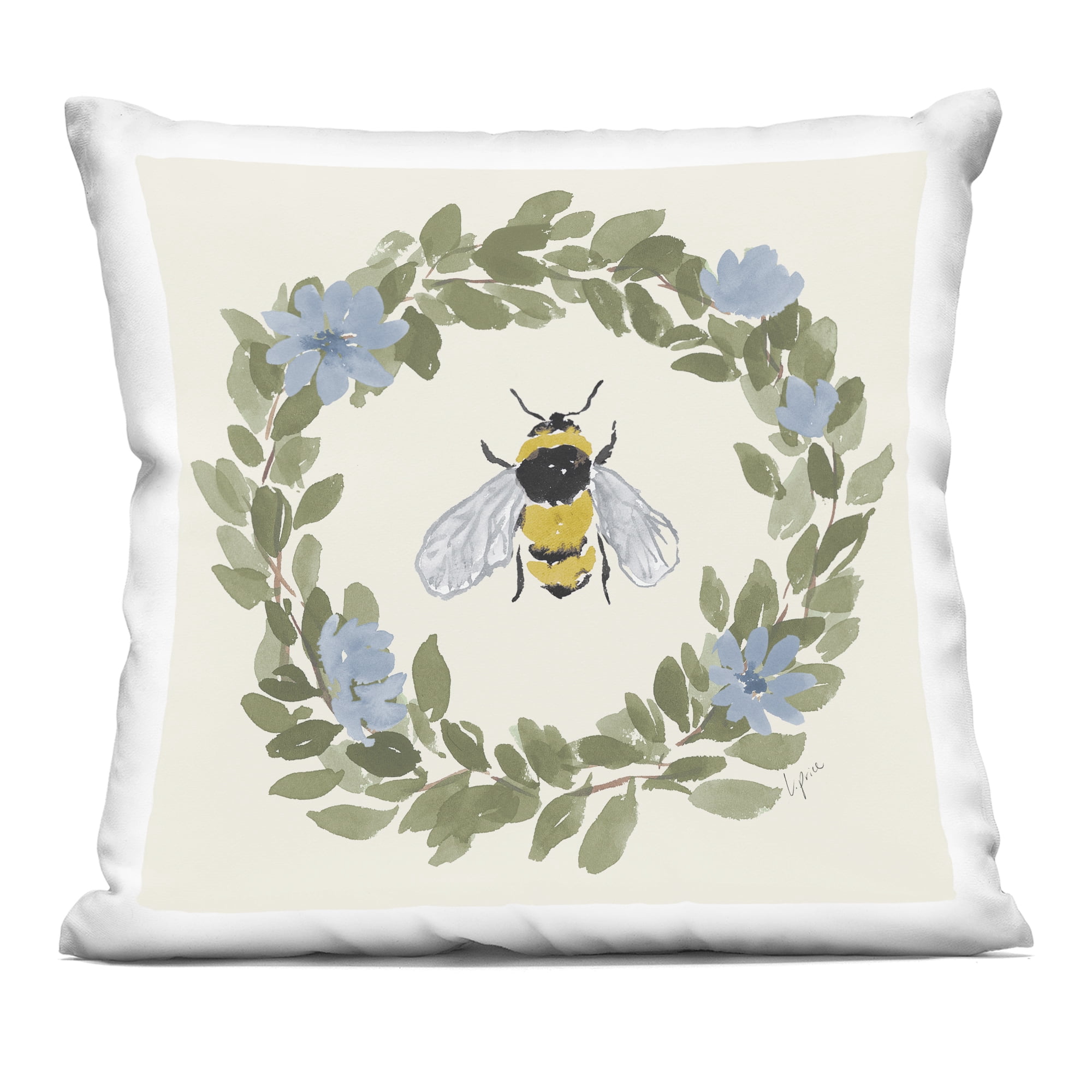 Stupell Industries Honey Bee in Blue Wreath Decorative Printed Throw Pillow, design by Lucille Price