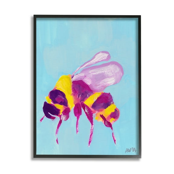 Stupell Industries Honey Bee on Blue Animals & Insects Painting Black Framed Art Print Wall Art, 11 x 14