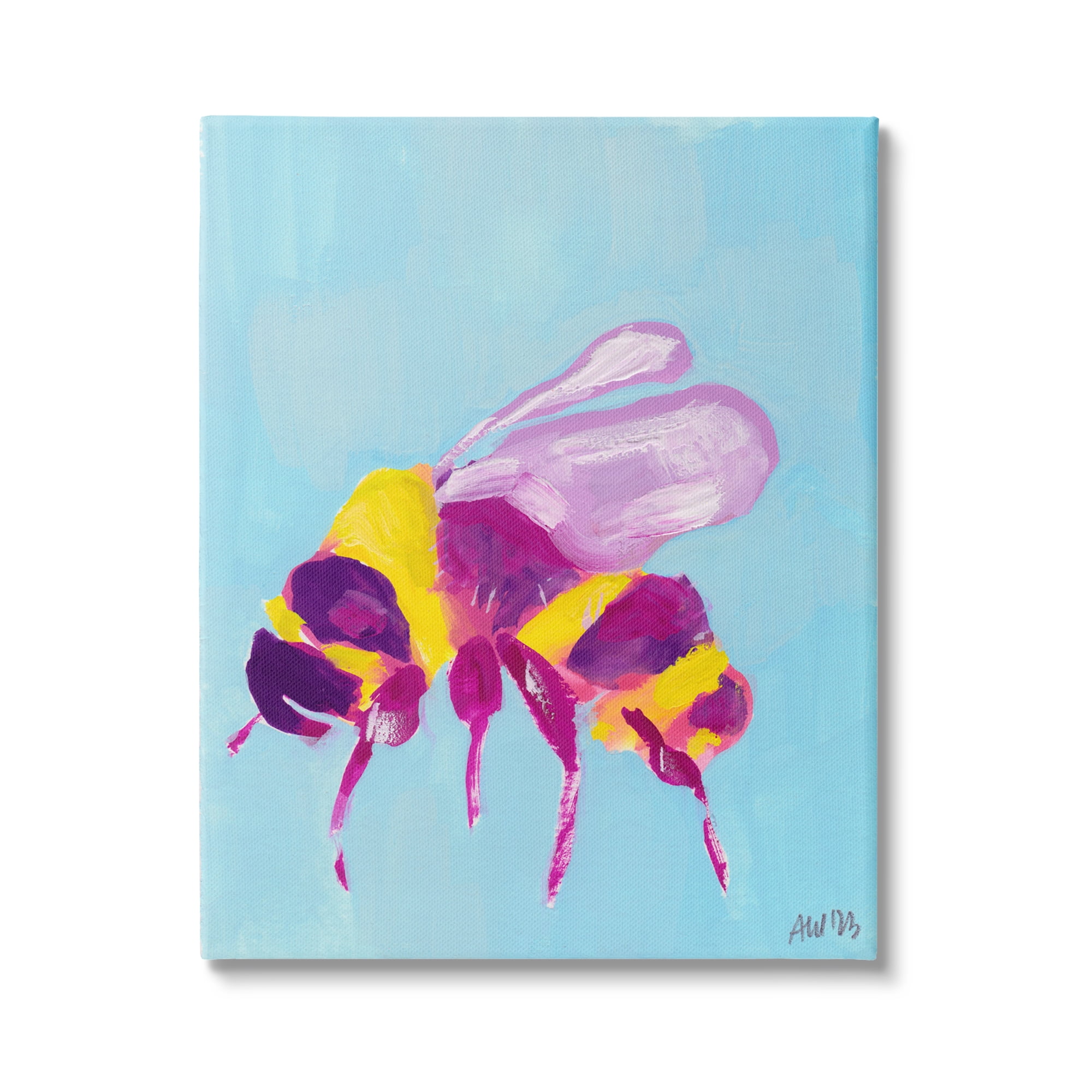 Stupell Industries Honey Bee on Blue Animals & Insects Painting Gallery Wrapped Canvas Art Print Wall Art, 36 x 48