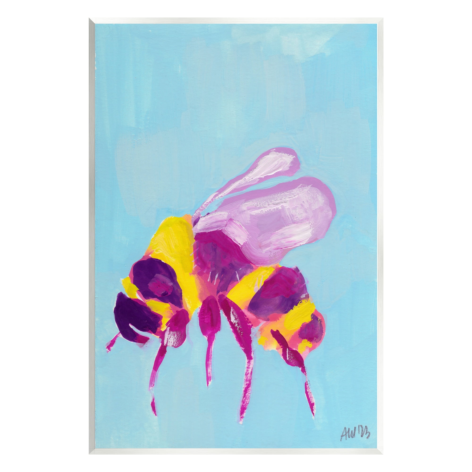 Stupell Industries Honey Bee on Blue Animals & Insects Painting Unframed Art Print Wall Art, 13 x 19
