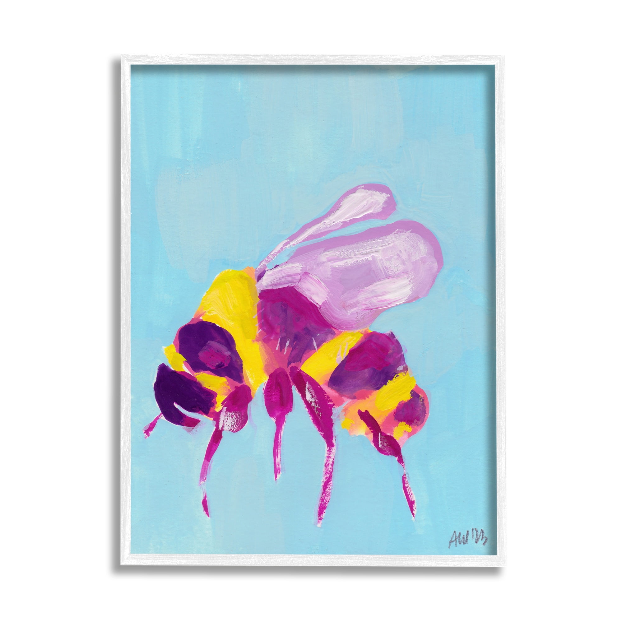 Stupell Industries Honey Bee on Blue Animals & Insects Painting White Framed Art Print Wall Art, 24 x 30