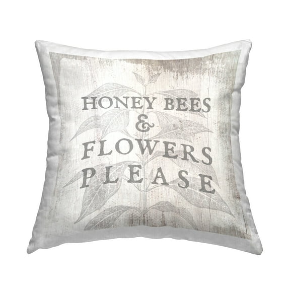 Stupell Industries Honey Bees & Flowers Phrase Square Decorative Printed Throw Pillow, 18 x 18