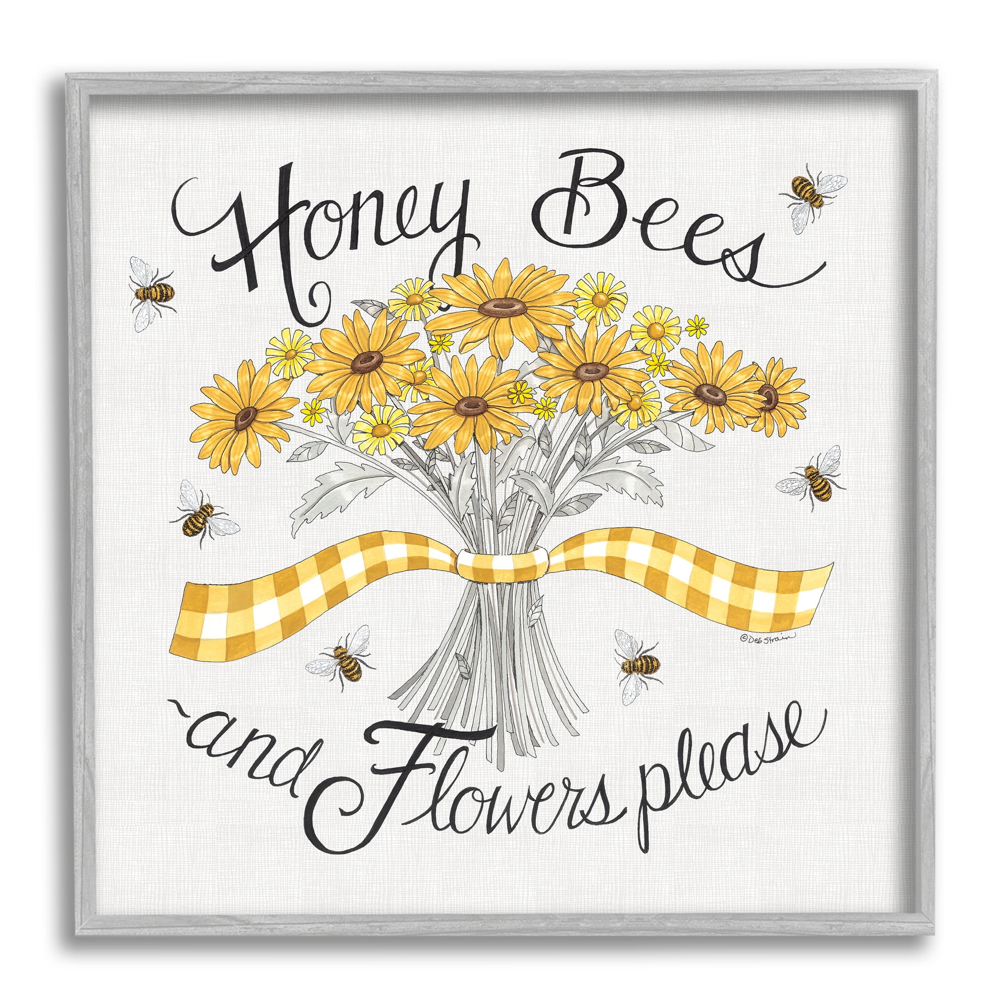 Stupell Industries Honey Bees Flowers Please Phrase Vintage Yellow Daisies, 24 x 24,Design by Deb Strain