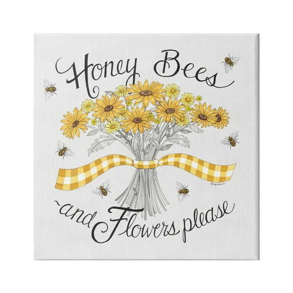 Stupell Industries Honey Bees Flowers Please Phrase Vintage Yellow Daisies, 24 x 24,Design by Deb Strain