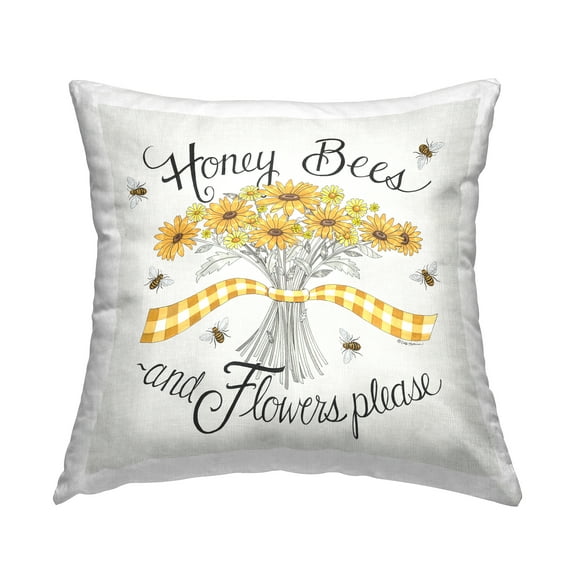 Stupell Industries Honey Bees & Flowers Please Vintage Yellow Daisies Design by Deb Strain Throw Pillow