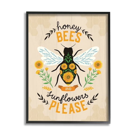 Stupell Industries Honey Bees Sunflowers Please Spring Garden Floral Phrase, 11 x 14, Designed by Louise Allen