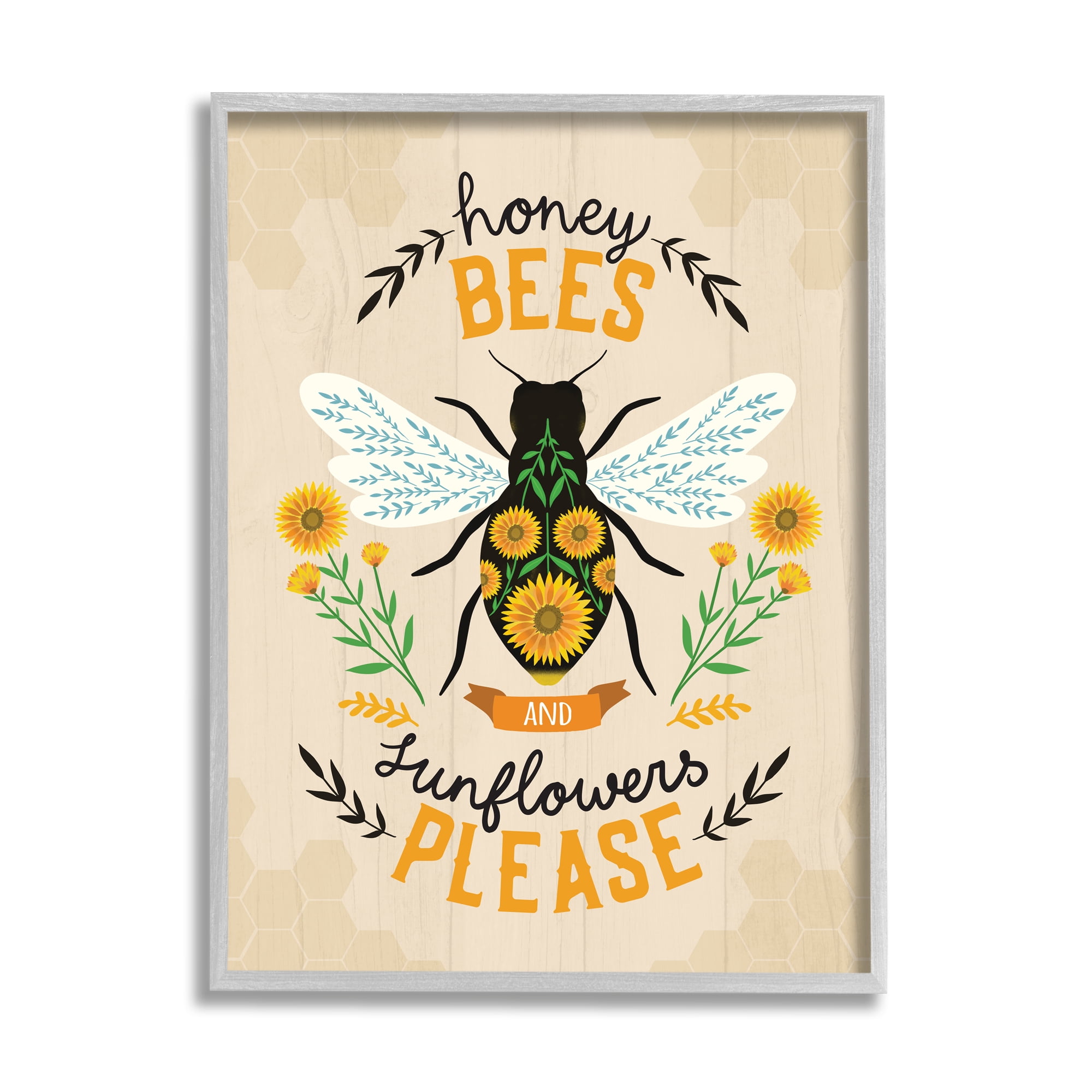 Stupell Industries Honey Bees Sunflowers Please Spring Garden Floral Phrase, 11 x 14, Designed by Louise Allen