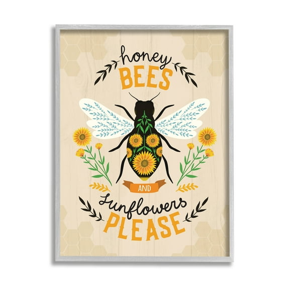 Stupell Industries Honey Bees Sunflowers Please Spring Garden Floral Phrase, 11 x 14, Designed by Louise Allen