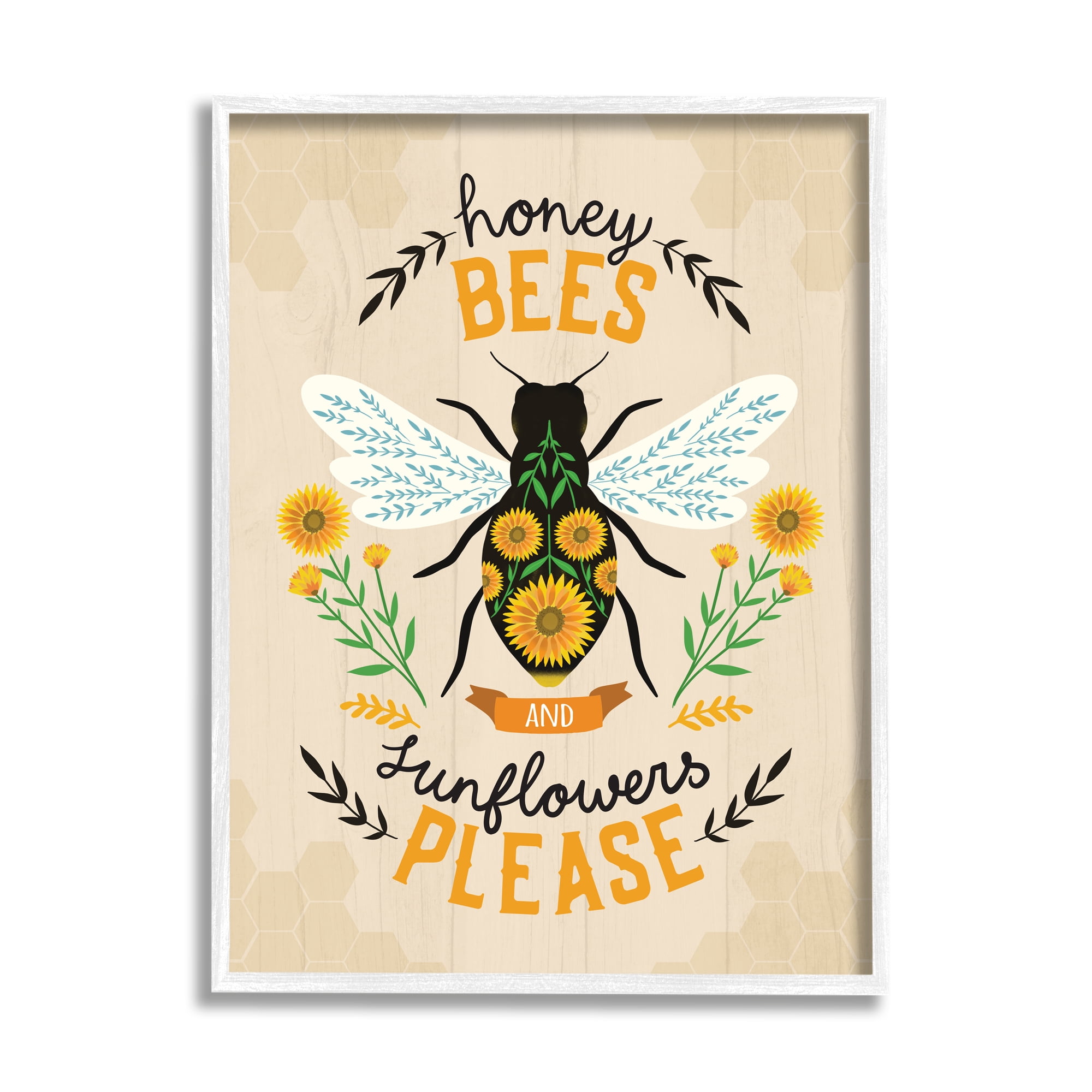 Stupell Industries Honey Bees Sunflowers Please Spring Garden Floral Phrase, 11 x 14, Designed by Louise Allen
