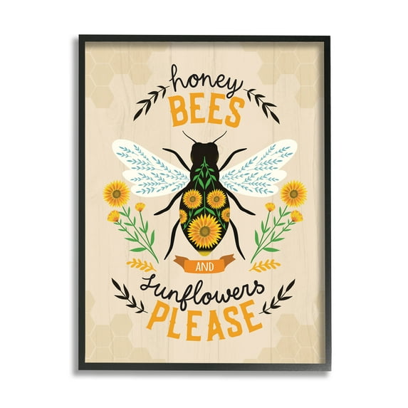 Stupell Industries Honey Bees Sunflowers Please Spring Garden Floral Phrase, 16 x 20, Designed by Louise Allen