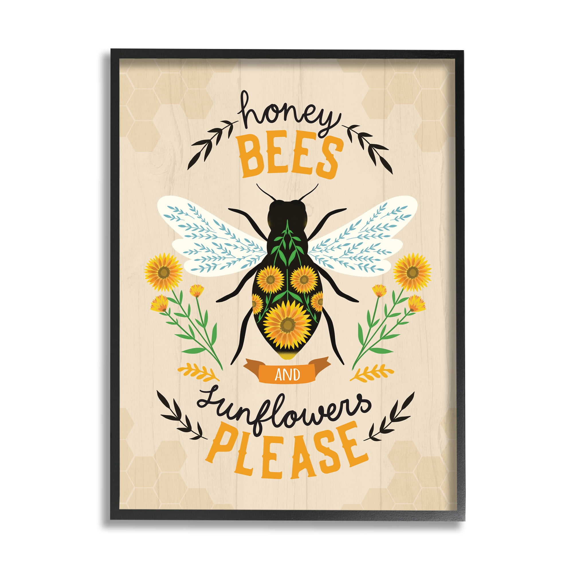 Stupell Industries Honey Bees Sunflowers Please Spring Garden Floral Phrase, 24 x 30, Designed by Louise Allen