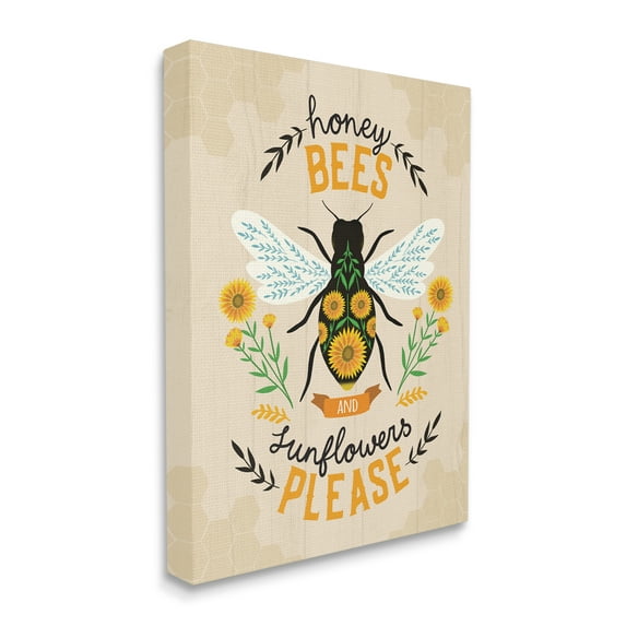 Stupell Industries Honey Bees Sunflowers Please Spring Garden Floral Phrase, 24 x 30, Designed by Louise Allen