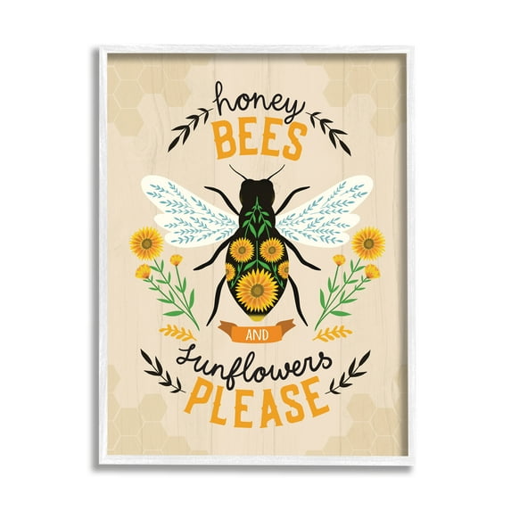 Stupell Industries Honey Bees Sunflowers Please Spring Garden Floral Phrase, 24 x 30, Designed by Louise Allen