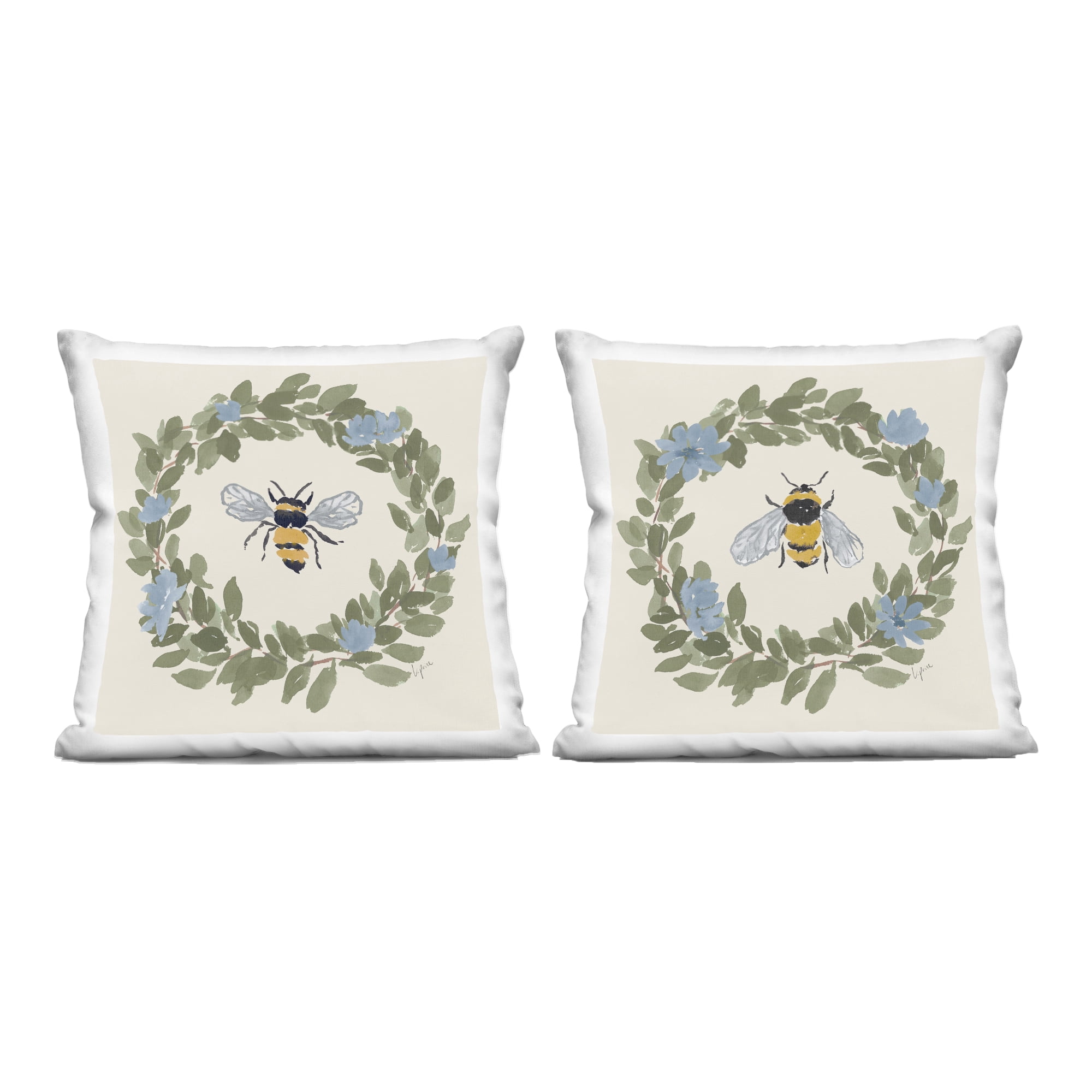 Stupell Industries Honey Bees with Wreaths 2 Piece Decorative Printed Throw Pillow Set, design by Lucille Price