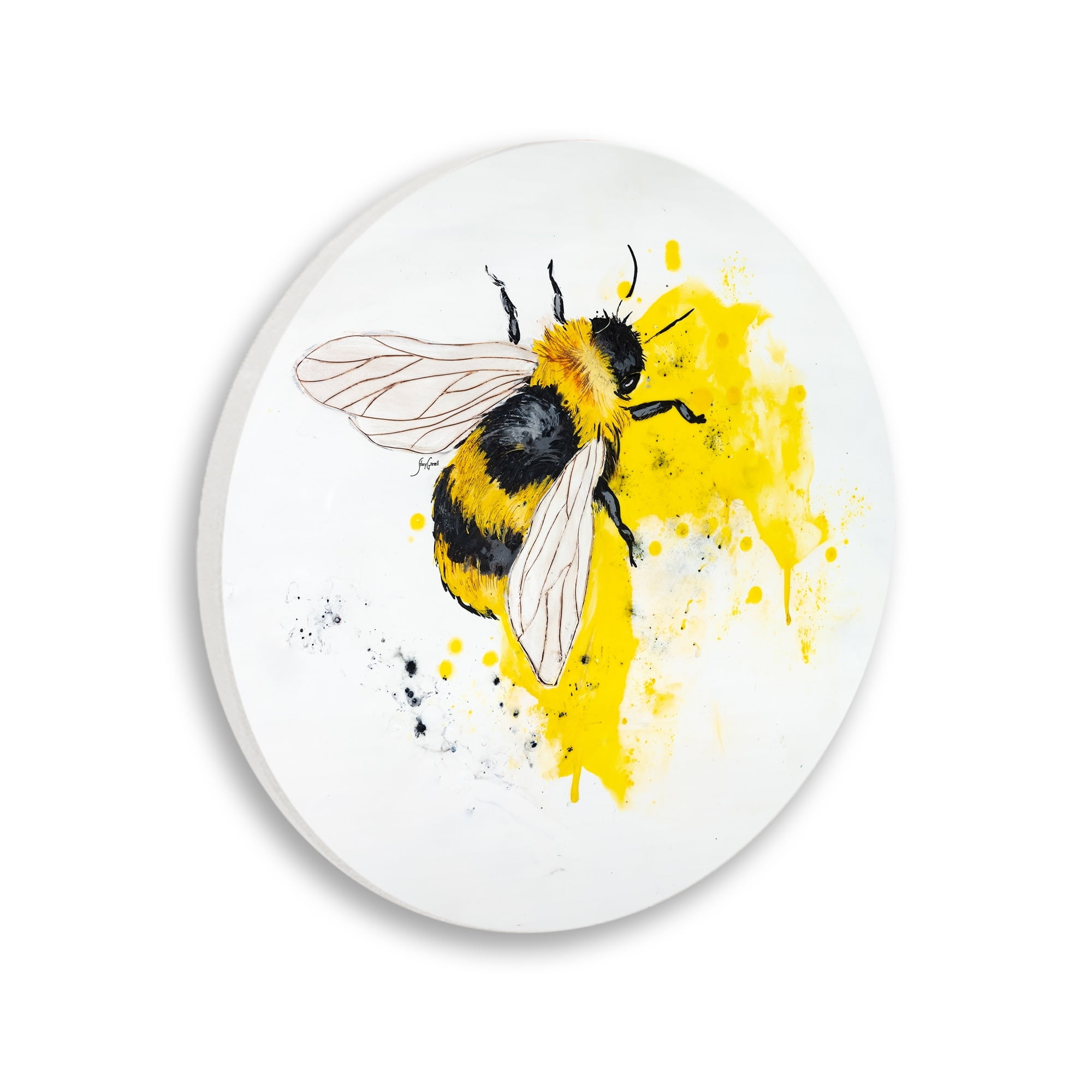 Yellow Bumble Bee Paint Splatter Canvas Art Print