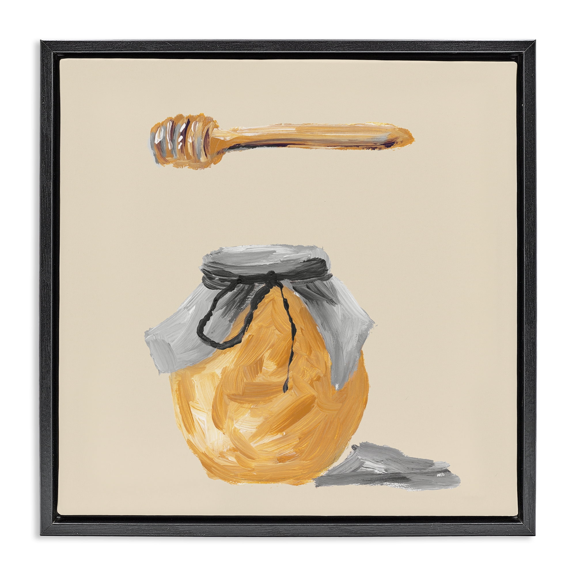 Stupell Industries Honey Jar over Tan Black Framed Floater Canvas Wall Art, design by Lucille Price