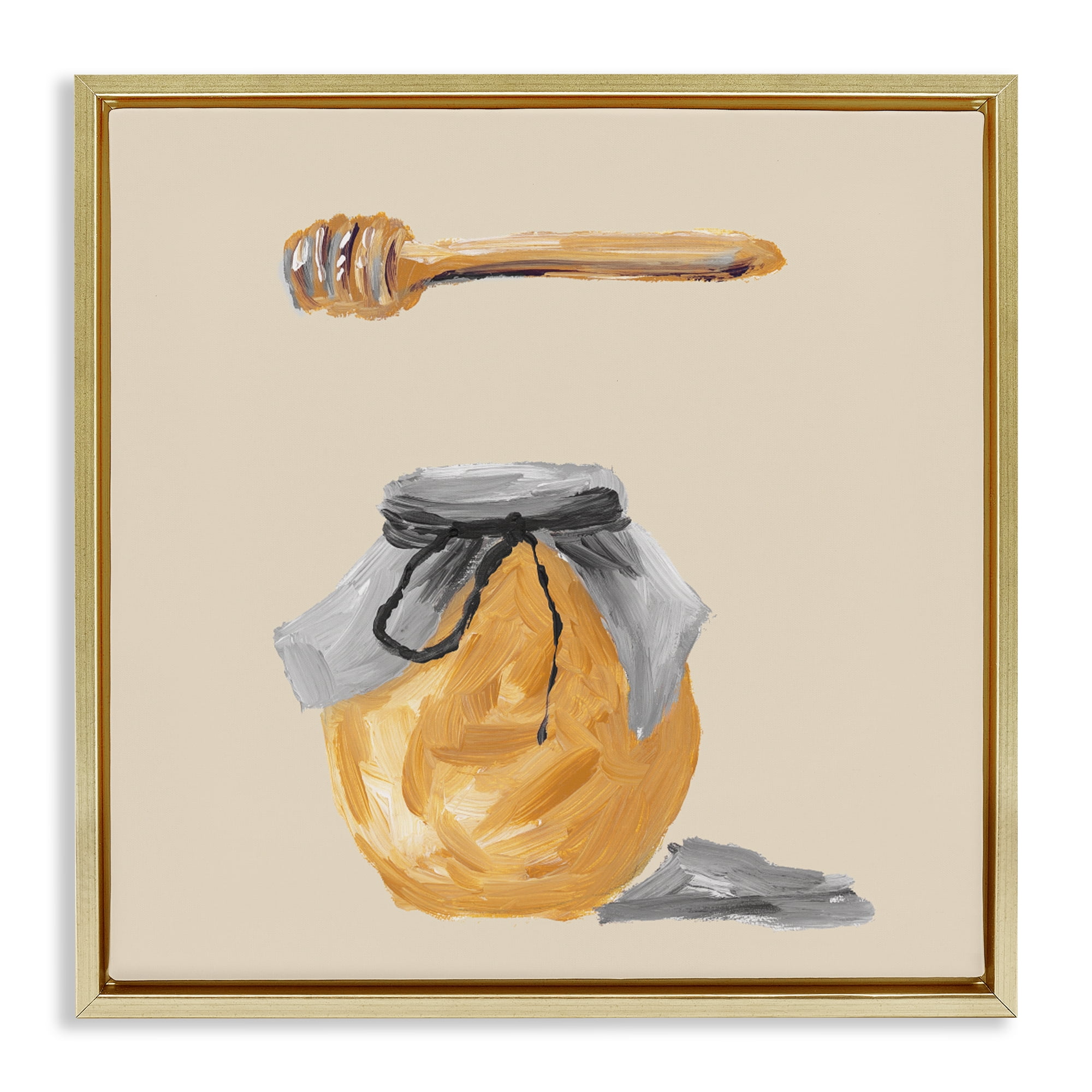 Stupell Industries Honey Jar over Tan Gold Framed Floater Canvas Wall Art, design by Lucille Price