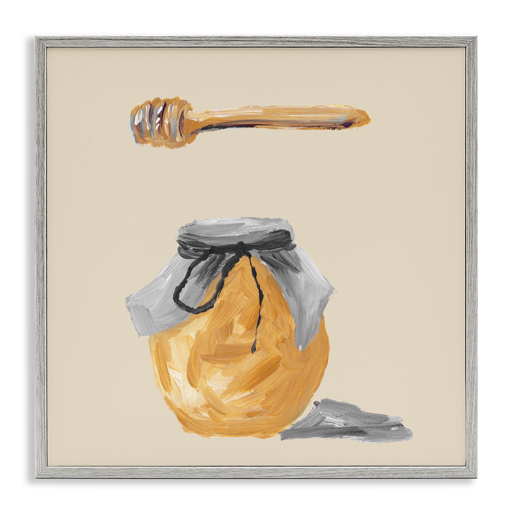 Stupell Industries Honey Jar over Tan Gray Framed Giclee Art, design by Lucille Price