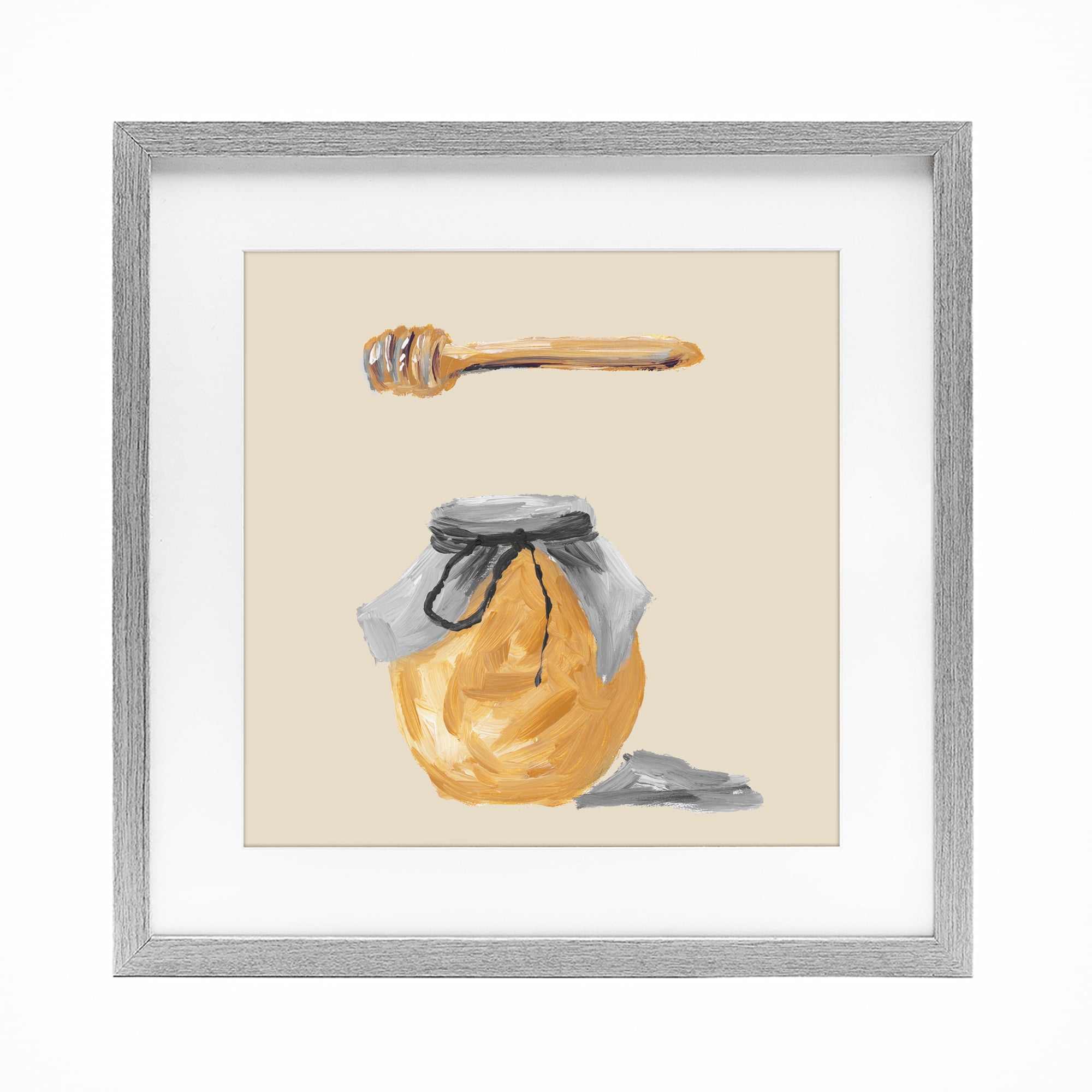 Stupell Industries Honey Jar over Tan Gray Framed Print Under Glass, design by Lucille Price