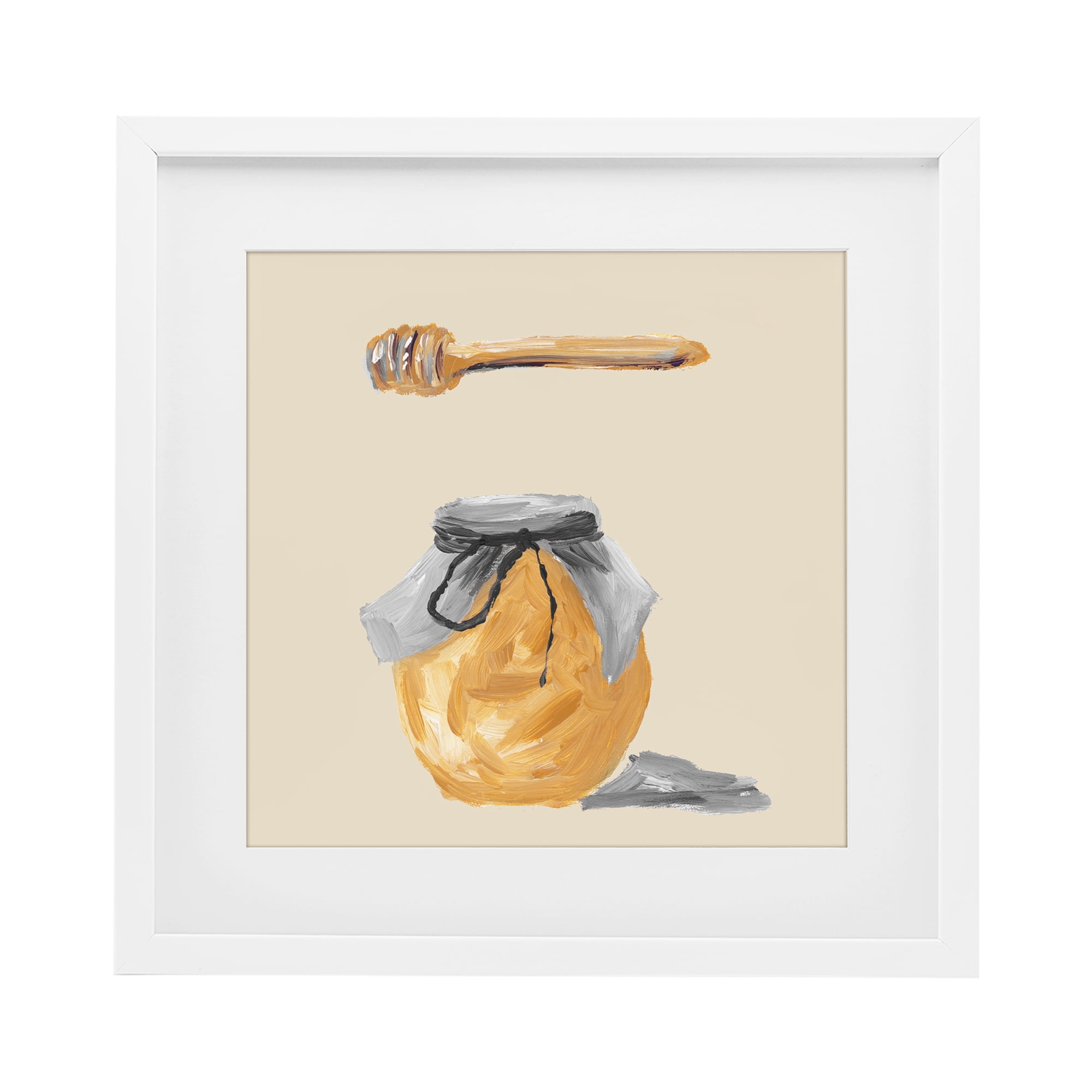 Stupell Industries Honey Jar over Tan White Framed Print Under Glass, design by Lucille Price