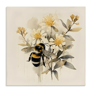 Stupell Industries Honeybee with Daisies Animals & Insects Painting Gallery Wrapped Canvas Art Print Wall Art, 17 x 17