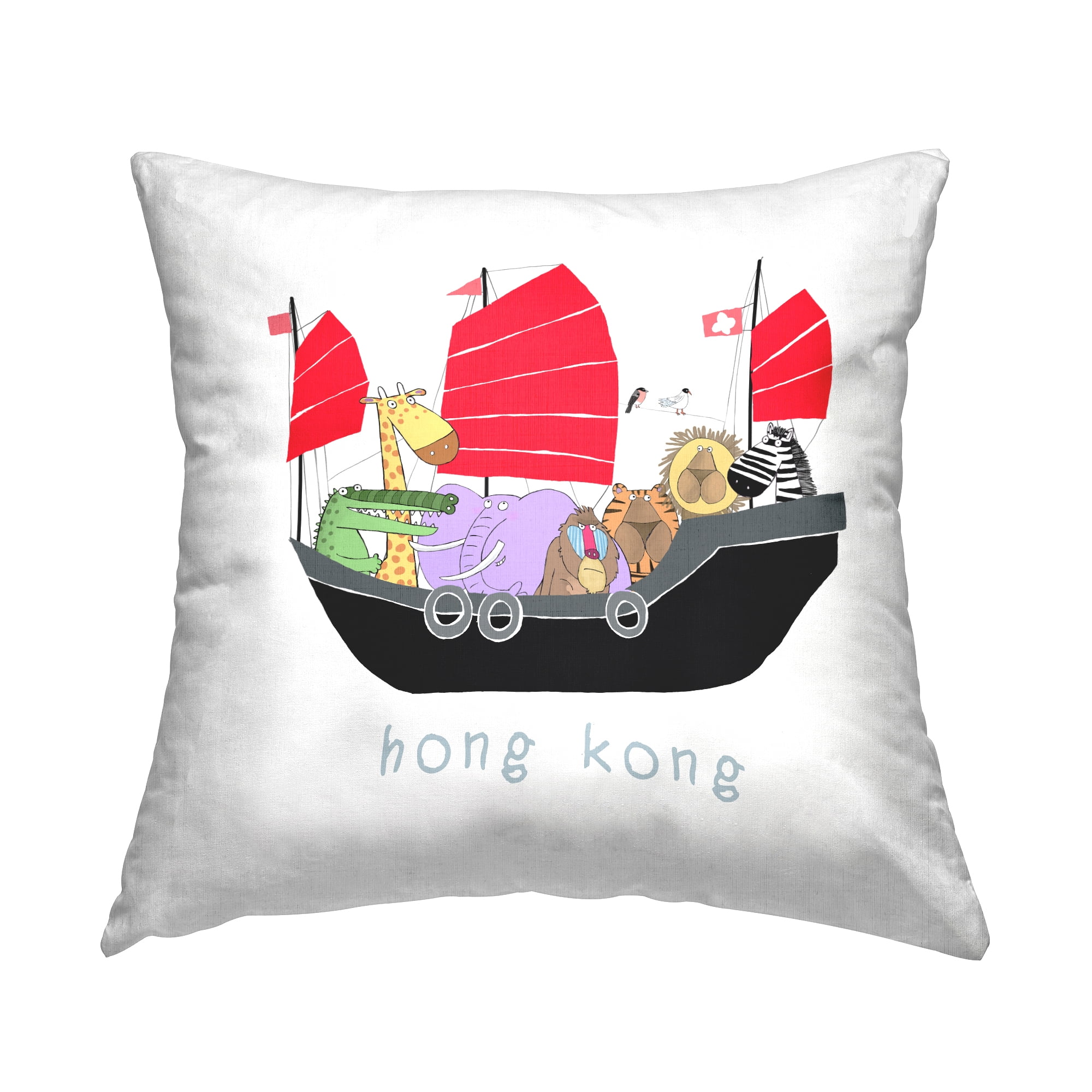 Stupell Industries Hong Kong Wildlife Animals Boat Square Decorative Printed Throw Pillow, 18 x 18,