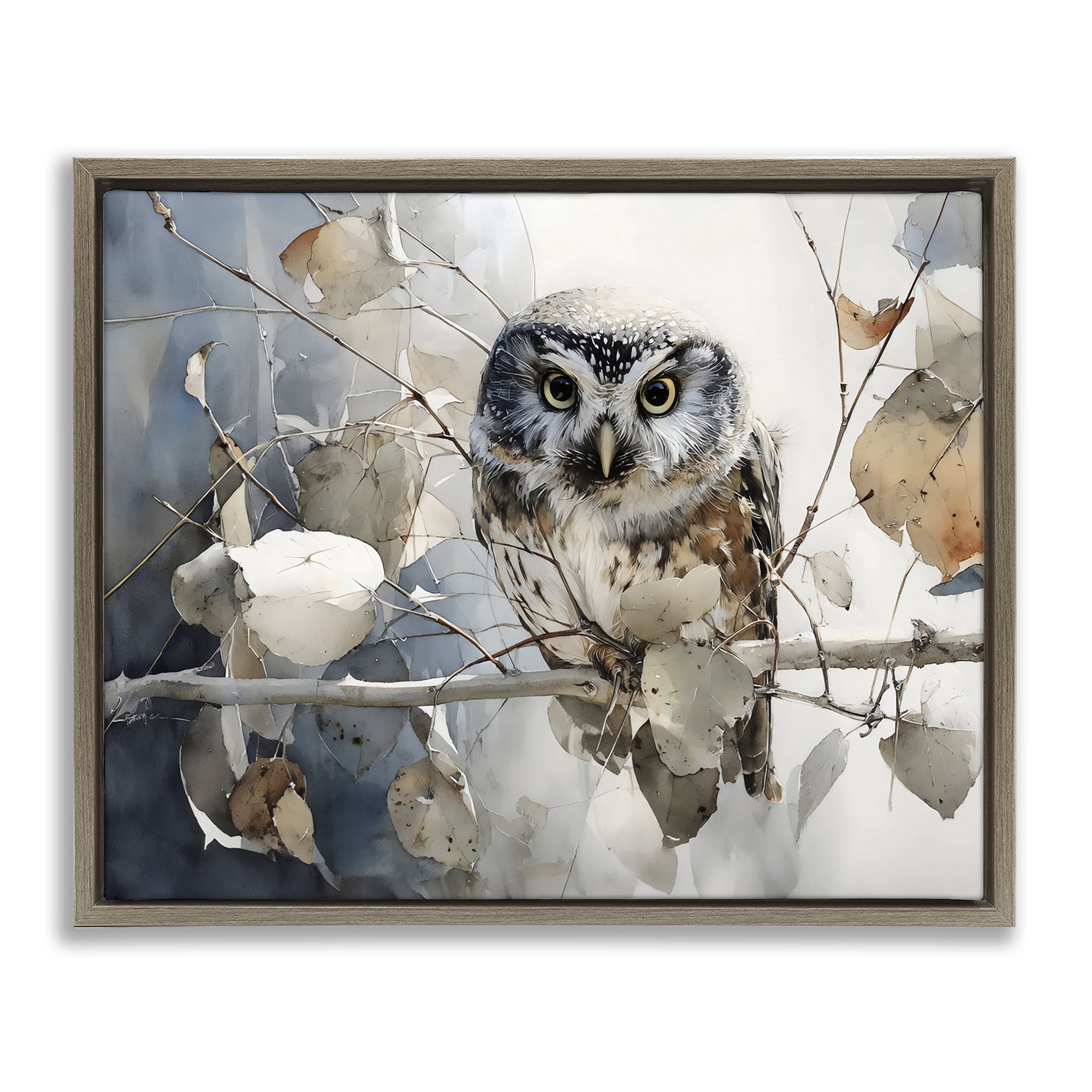 Stupell Industries Hoot Owl on Autumn Branch Brown Framed Floater Canvas Wall Art, design by Franklyn Gregory