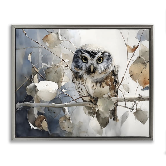 Stupell Industries Farmhouse Hoot Owl on Autumn Branch Gray Floating Frame Canvas Art, 21 x 17, by Franklyn Gregory