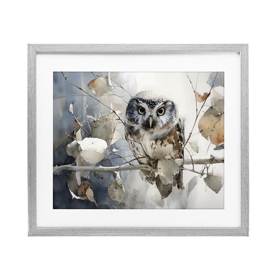 Stupell Industries Farmhouse Hoot Owl on Autumn Branch Gray Framed Print Under Glass, 16 x 13, by Franklyn Gregory