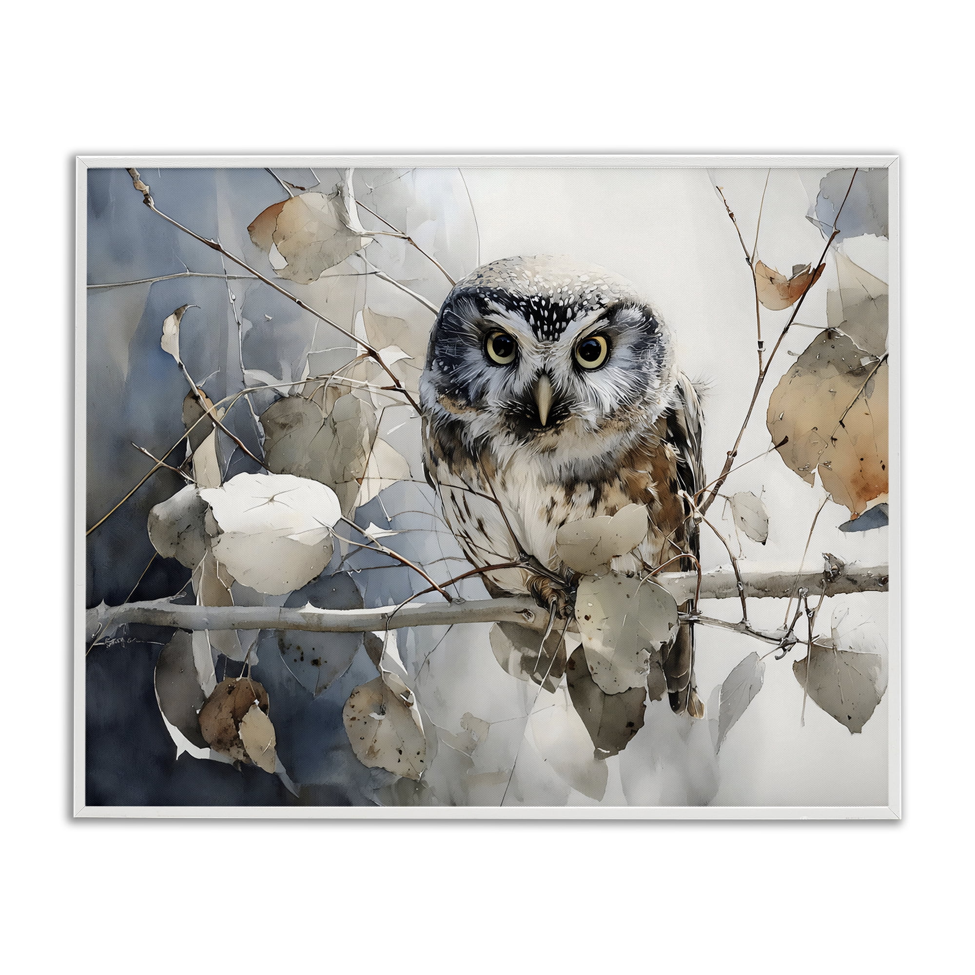 Stupell Industries Hoot Owl on Autumn Branch White Framed Giclee Art, design by Franklyn Gregory