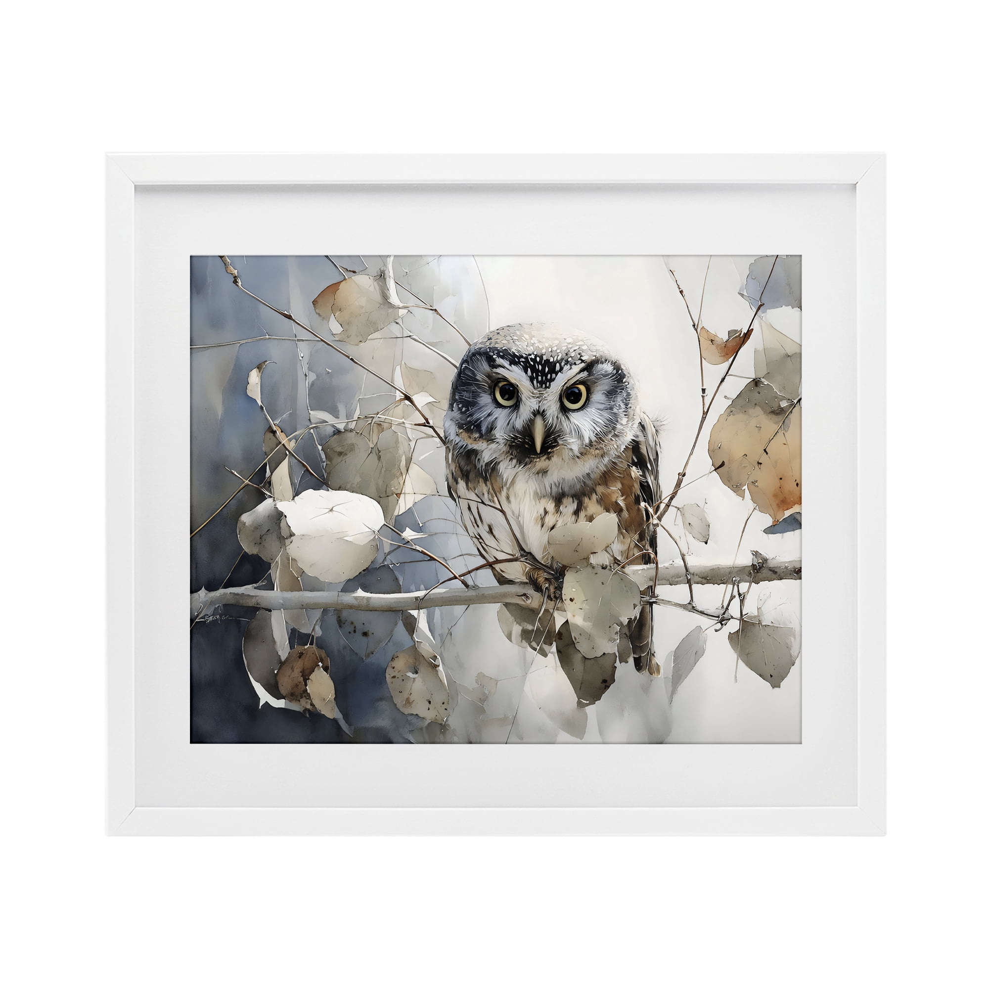 Stupell Industries Hoot Owl on Autumn Branch White Framed Print Under Glass, design by Franklyn Gregory