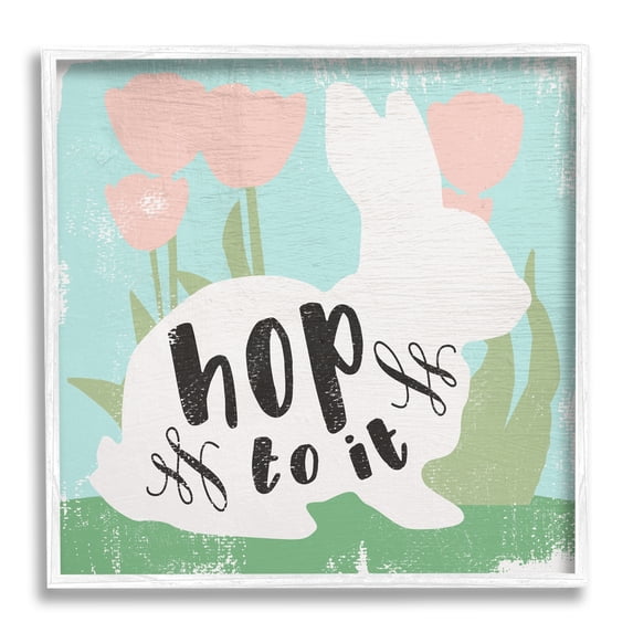 Stupell Industries Hop To It Easter Bunny Phrase Spring Tulips, 24 x 24,Design by Daphne Polselli