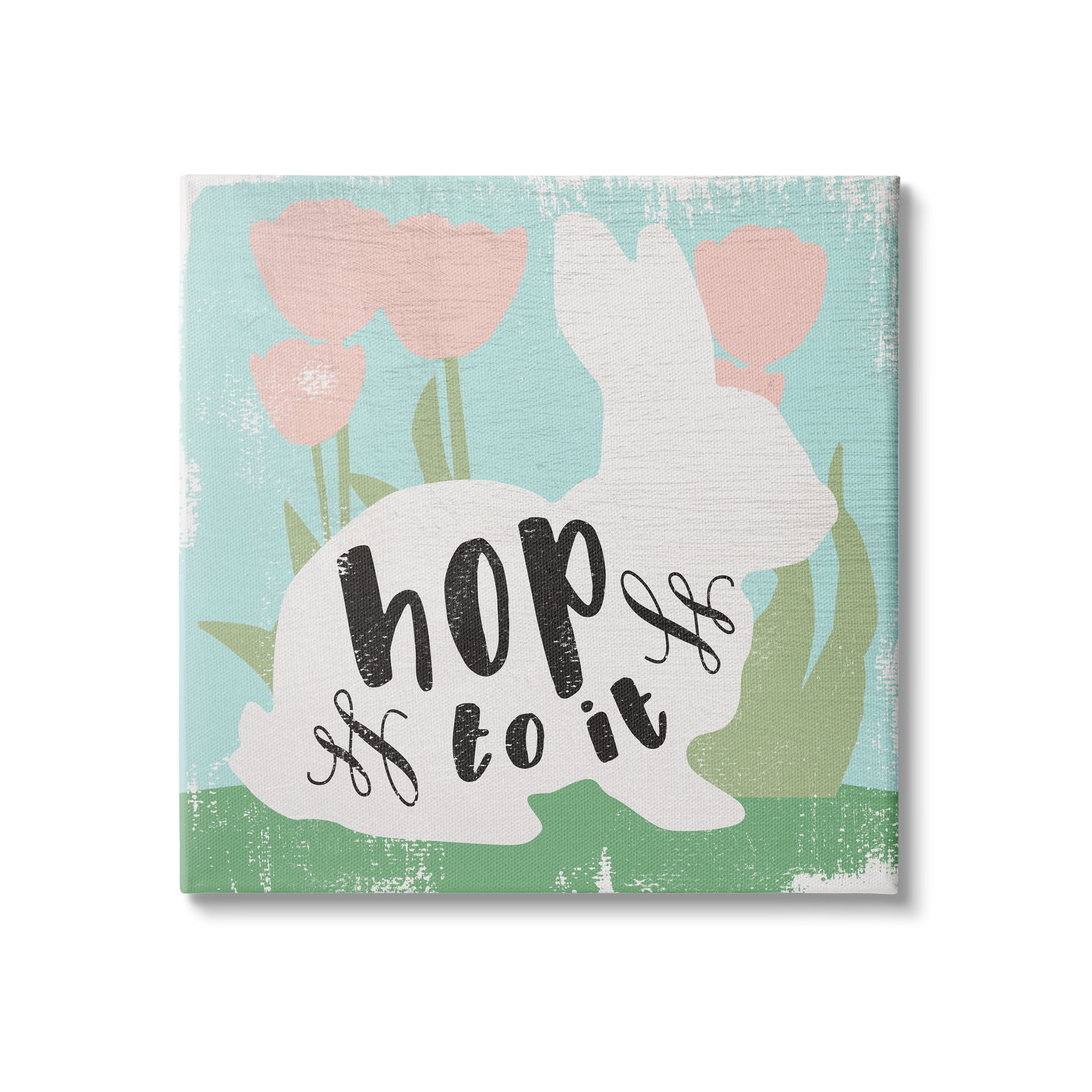 Stupell Industries Hop To It Easter Bunny Phrase Spring Tulips, 36 x 36,Design by Daphne Polselli