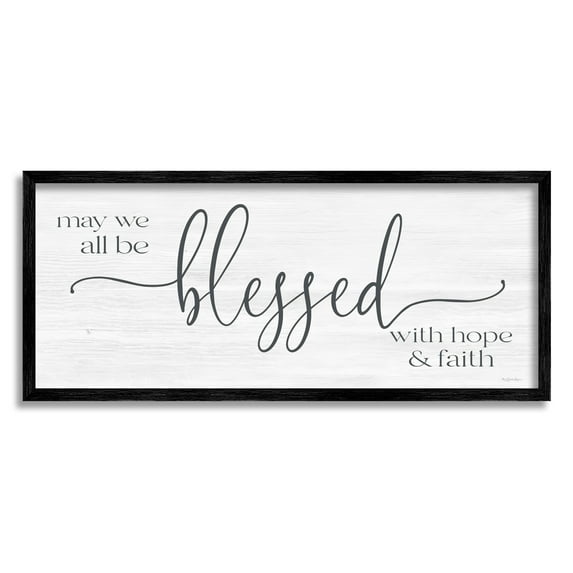 Stupell Industries Hope & Faith Blessed Calligraphy Birch Pattern Phrase Graphic Art Black Framed Art Print Wall Art, Design by Susie Boyer