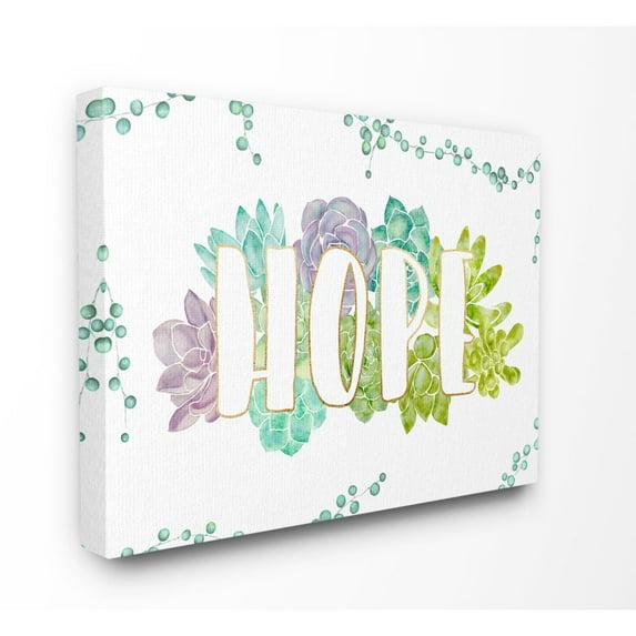 Stupell Industries Hope Succulent Flowers Green Purple Watercolor Painting Canvas Wall Art by Ziwei Li