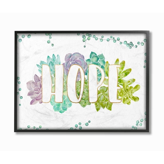 Stupell Industries Hope Succulent Flowers Green Purple Watercolor Painting Framed Wall Art by Ziwei Li