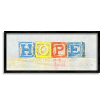 Stupell Industries Hope Typography Vintage Kids' Building Block Arrangement Inspirational Painting Black Framed Art Print Wall Art, 10 x 24