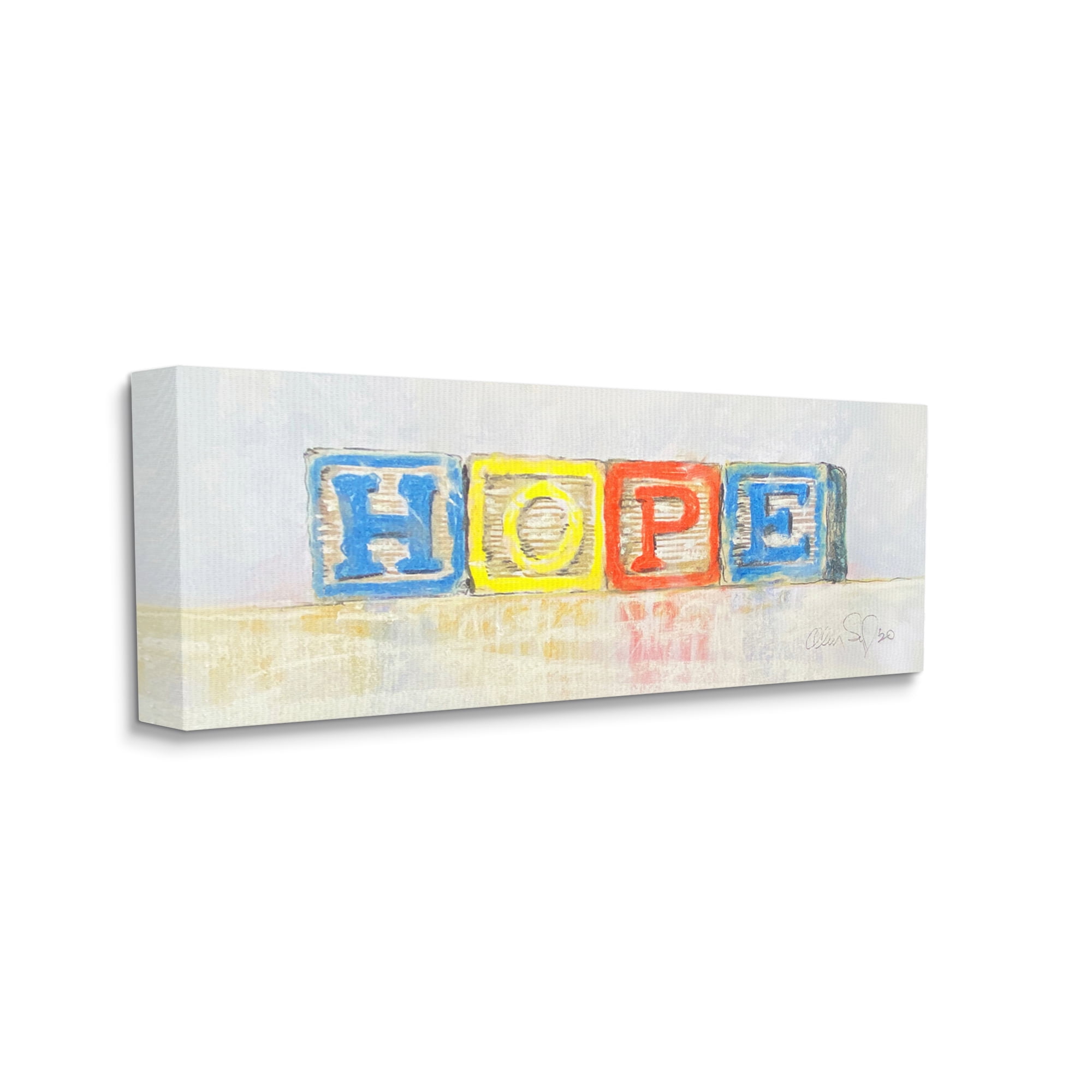 Stupell Industries Hope Typography Vintage Kids' Building Block Arrangement Inspirational Painting Gallery Wrapped Canvas Print Wall Art, 13 x 30