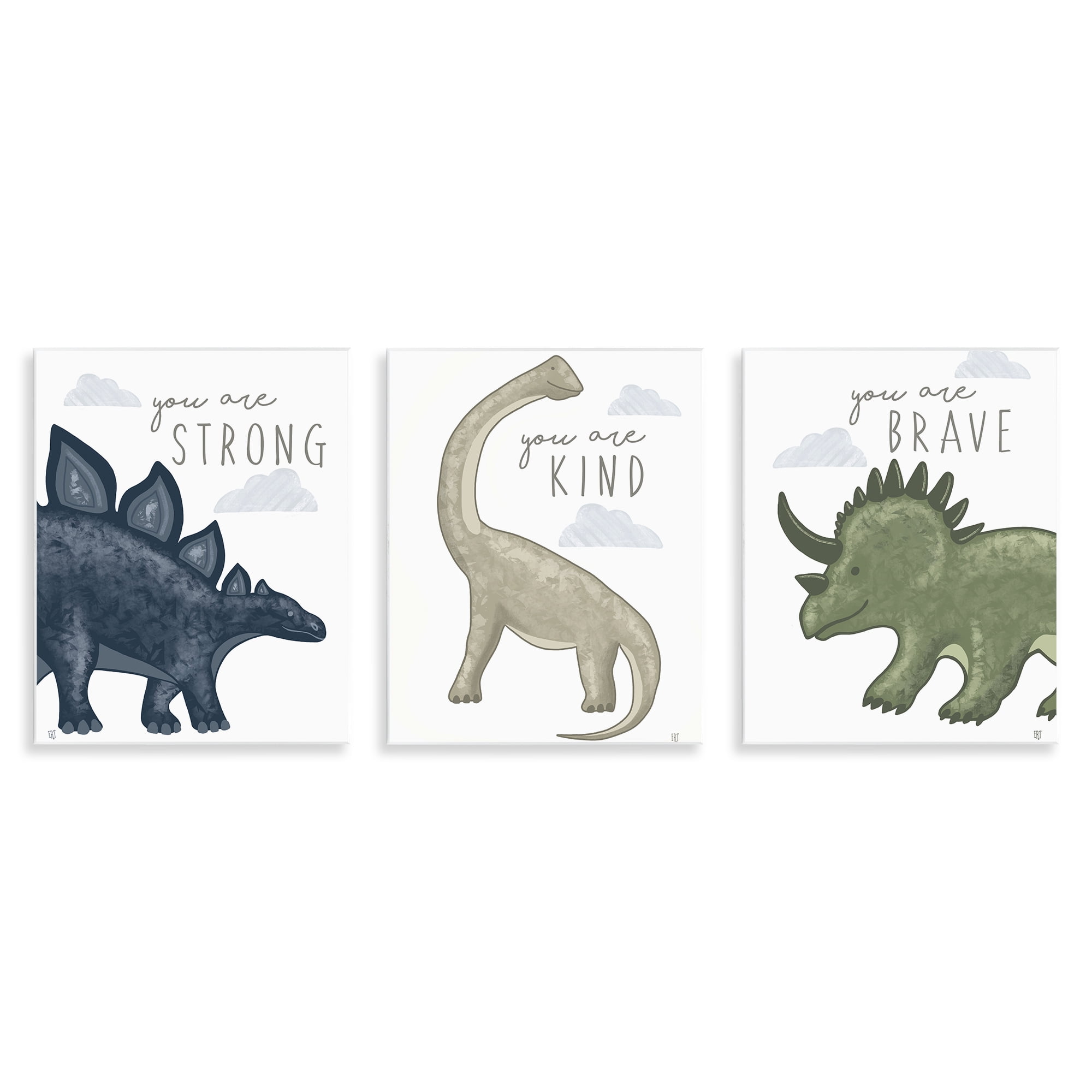 Stupell Industries Hopeful Encouraging Dinosaurs 3 Piece Wall Plaque Art Set, design by Elizabeth Tyndall