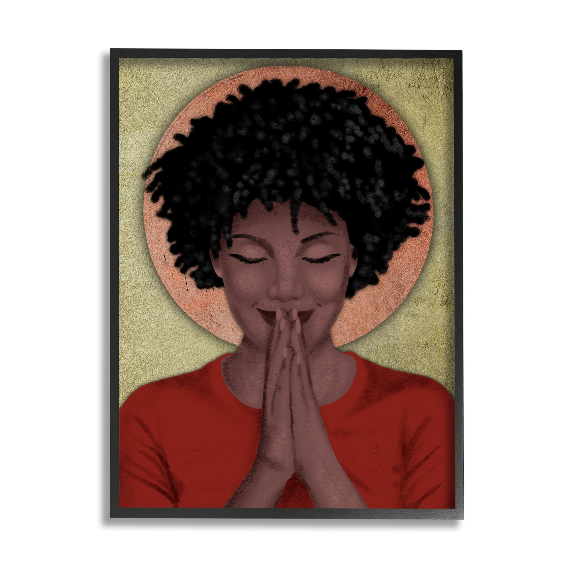 Stupell Industries Hopeful Woman in Prayer Geometric Sun Shape Modern Painting Black framed Art Print Wall Art, 16 x 20, Design by Marcus Prime