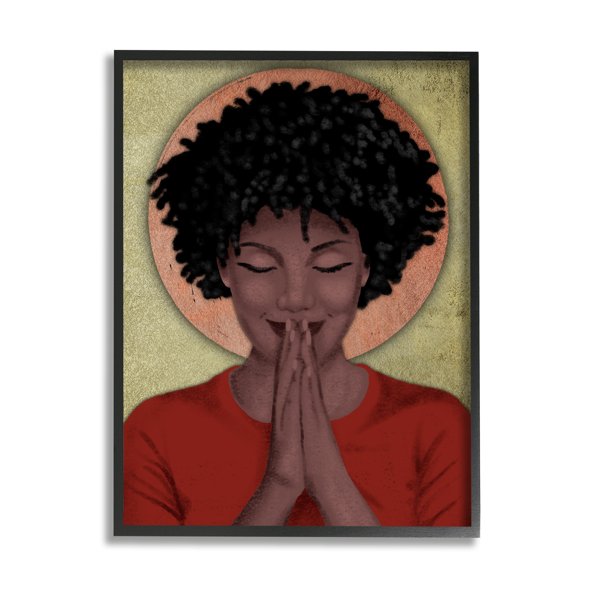 Stupell Industries Hopeful Woman in Prayer Geometric Sun Shape World Cultures Painting Black Framed Art Print Wall Art, 24 x 30