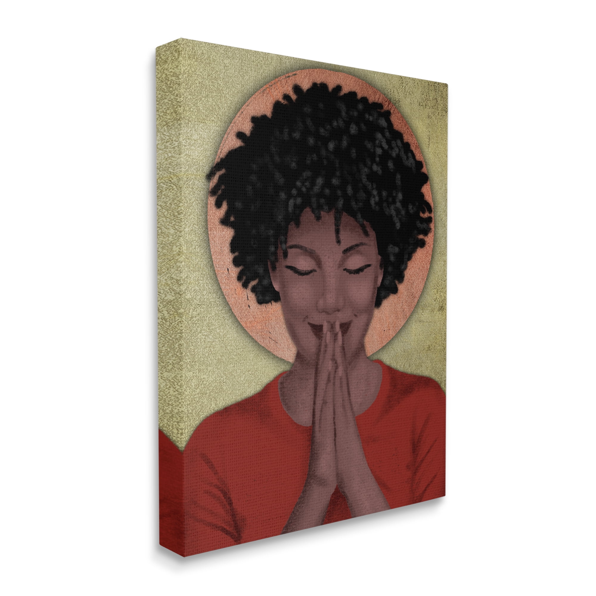 Stupell Industries Hopeful Woman in Prayer Geometric Sun Shape World Cultures Painting Gallery Wrapped Canvas Print Wall Art, 16 x 20