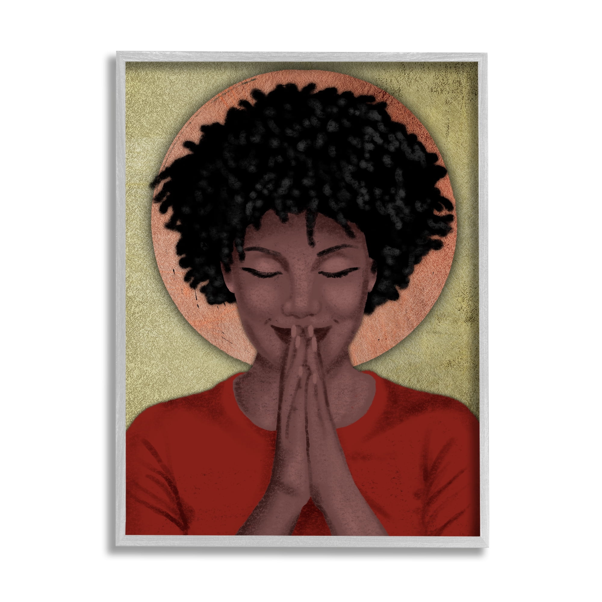 Stupell Industries Hopeful Woman in Prayer Geometric Sun Shape World Cultures Painting Gray Framed Art Print Wall Art, 24 x 30