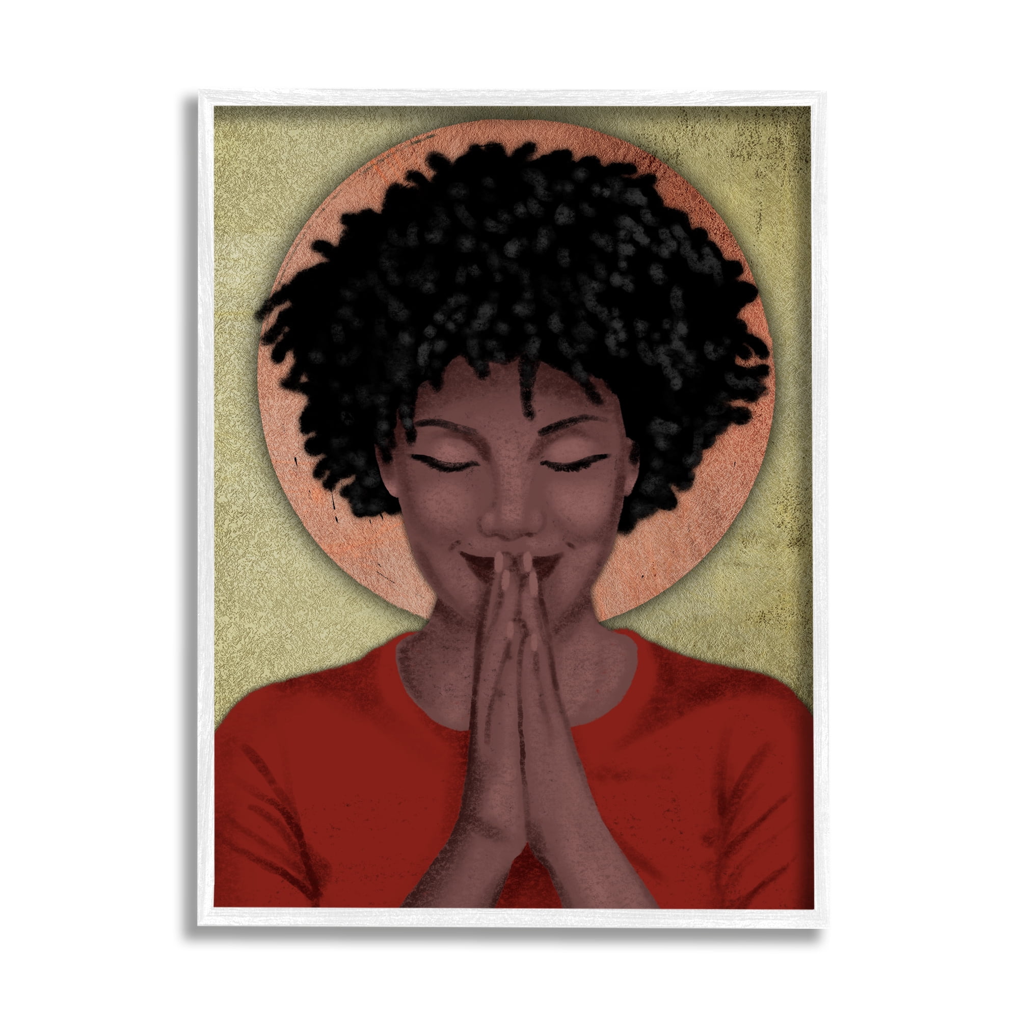 Stupell Industries Hopeful Woman in Prayer Geometric Sun Shape World Cultures Painting White Framed Art Print Wall Art, 11 x 14