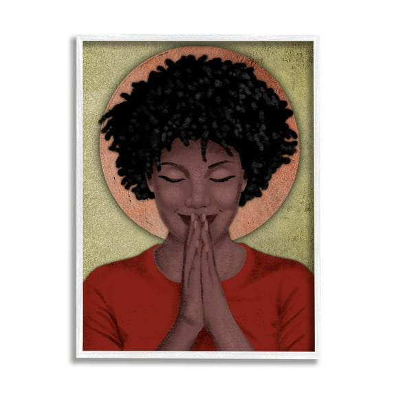 Stupell Industries Hopeful Woman in Prayer Geometric Sun Shape World Cultures Painting White Framed Art Print Wall Art, 24 x 30