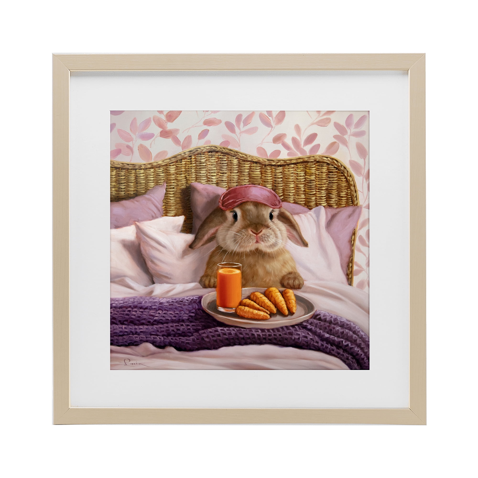 Stupell Industries Hoppy Meal Bunny in Bed Birch Framed Print Under Glass, design by Lucia Heffernan